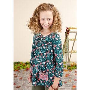 MATILDA JANE Girl's Dreamland Tunic Long Sleeve Green Floral Top Pockets Size 8
